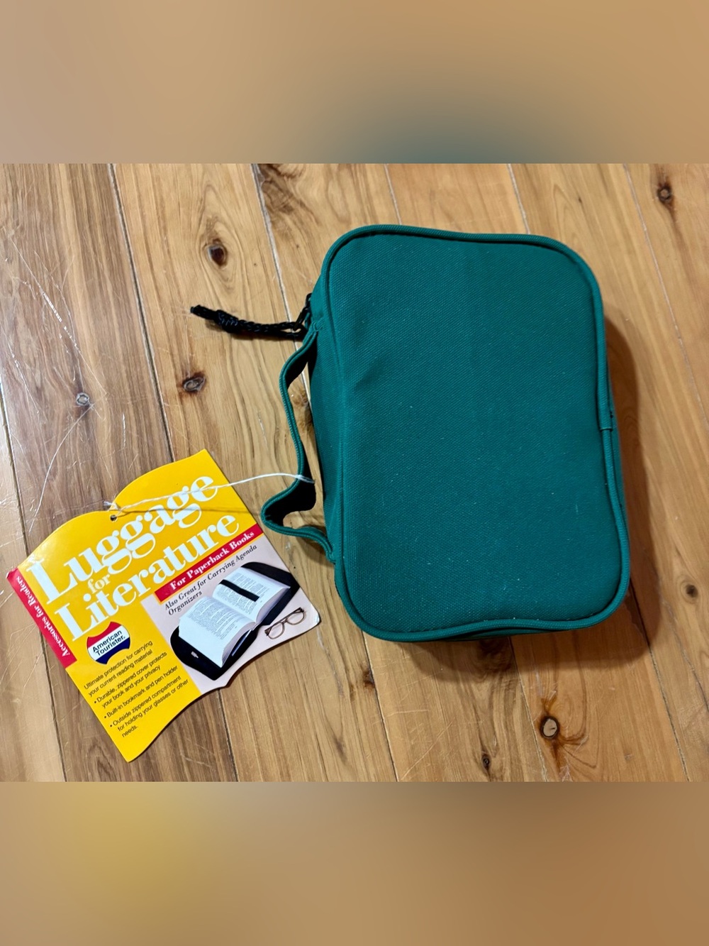 VTG American Tourister Book Cover Case ‘Luggage For Literature’ Green Canvas NWT